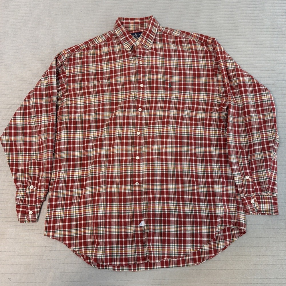 Ralph Lauren "The Big Shirt" Flannel Plaid L Red Blue Green L Oversized